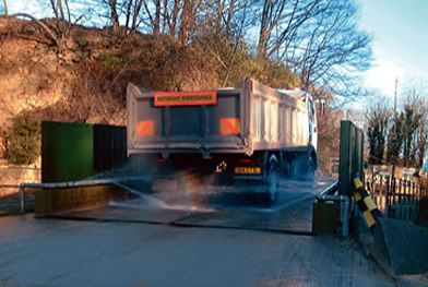 Wheel washing system in action